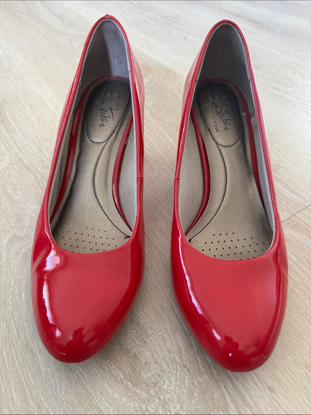 Life Stride Shiny Red Patent Round-Toe Slip-On Flats